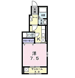 Ｎｅｏ　Ｃｉｔｙ庭瀬 1階1Kの間取り