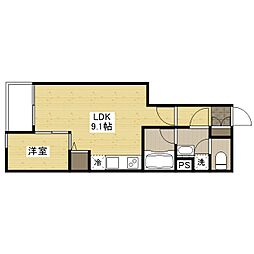 Ｂｒａｎｃｈｅ宇品 1階ワンルームの間取り
