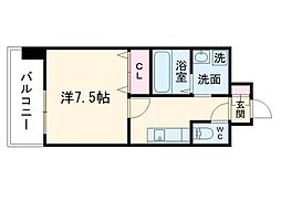 ハッピーマンション南熊本 6階1Kの間取り