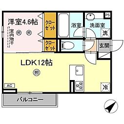 D-ROOM御開 1LDKの間取図画像