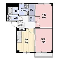 Surplus柳 2階2DKの間取り