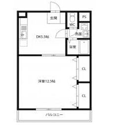ルミナス原 2階1DKの間取り