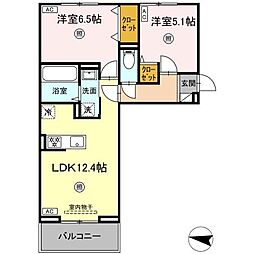 D-Resena吉野 3階2LDKの間取り