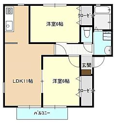 ファミーユ大津 2階2LDKの間取り