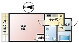 Gladvis二条式部 402 4階1Kの間取り