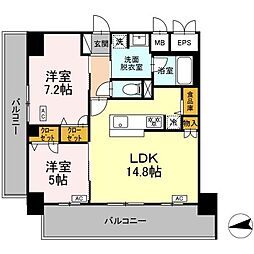 ＩＳ二十人町 2階2LDKの間取り