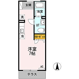 メロンハウス鶴羽田 1階ワンルームの間取り
