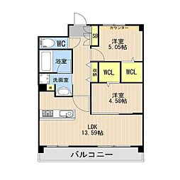 LIBTH光の森II 4階2LDKの間取り