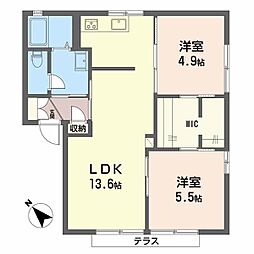 ファンテジー旭ヶ丘　Ｂ棟 1階2LDKの間取り