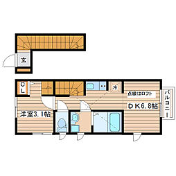 ＴＨＥソレイユ国見 2階1DKの間取り