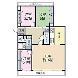 ネオハイツ桜井A棟 2階3LDKの間取り