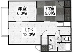 ディアス関　II棟 1階2LDKの間取り