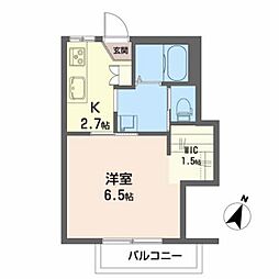フロンティア6番館 2階1Kの間取り