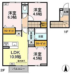 サンヴェール幡生 2階3LDKの間取り