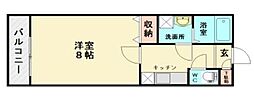 パティオ唐津駅前 2階1Kの間取り