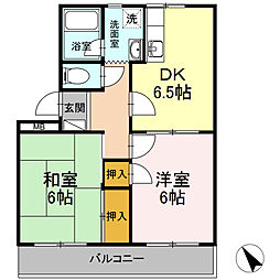 サンヒルズ鷹丘　C 1階2DKの間取り