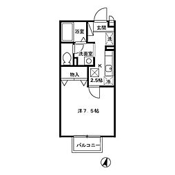 ビューコーポＨＡＲＵIII 1階1Kの間取り