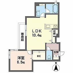 リバーサイド長岡II 1階1LDKの間取り