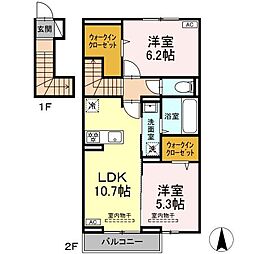 シエンヌ2 2階2LDKの間取り