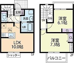 Solarium Sugimizu (ソレアード)　杉水　A 1階2LDKの間取り