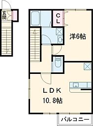 リベルテ栗生 2階1LDKの間取り