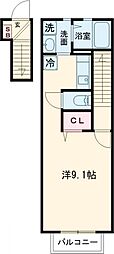 ツイン　リーフ 2階1Kの間取り