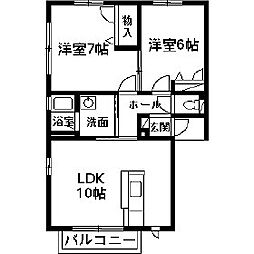 東武伊勢崎線 新伊勢崎駅 徒歩16分の賃貸アパート 1階2LDKの間取り