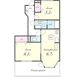 プリムローズ 1階2DKの間取り