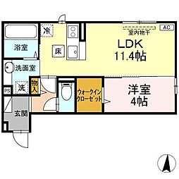 ＲＥＳＵＡ篠田 1階1LDKの間取り