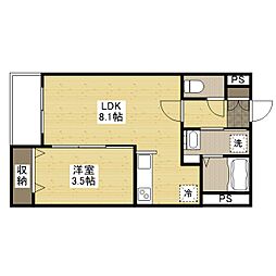 月光福山東壱番館 1階1LDKの間取り