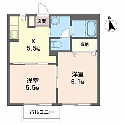 コーポ川口 1階2Kの間取り