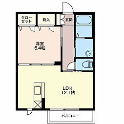 ソサイティー黒瀬 2階1LDKの間取り