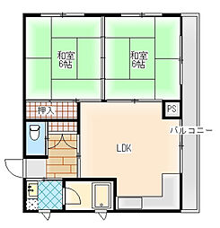 JR山陽本線 向洋駅 徒歩22分の賃貸マンション 3階2DKの間取り