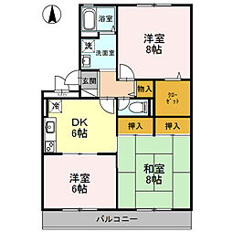 ハウゼ・ノイン 3階3DKの間取り