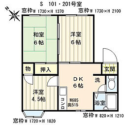 セゾン21　Ｓ 2階3DKの間取り