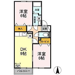 ウィルモア城東 1階2DKの間取り