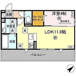 オーク・ヴィラ尾ノ上 1階1LDKの間取り