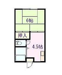 パインコーポB 1階1Kの間取り