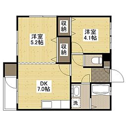 メゾンフレール 1階2DKの間取り