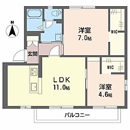 フレグランス花みずき Ｂ 2階2LDKの間取り