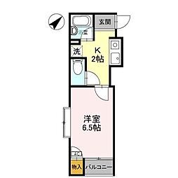 シエルエトワーレ 2階1Kの間取り