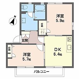 グレイスコートK 2DKの間取図画像