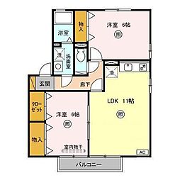 千波スプリングガーデン 2階2LDKの間取り