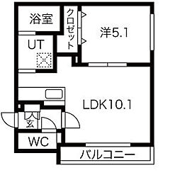 ecoa月寒東A 1階1LDKの間取り