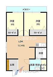 コンチネンタル新根塚 2階2LDKの間取り