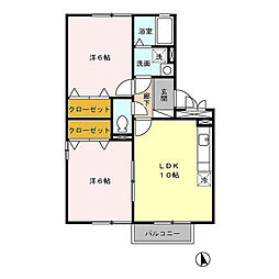 コンフォートＡＦＫ　A棟 3階2LDKの間取り