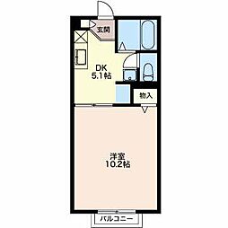 ディアコート願海寺 2階1DKの間取り