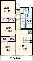 Berryts大在 1階3LDKの間取り