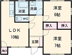 ワールドタウン八代 1階2LDKの間取り