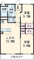 Berryts大在 303 3階2LDKの間取り